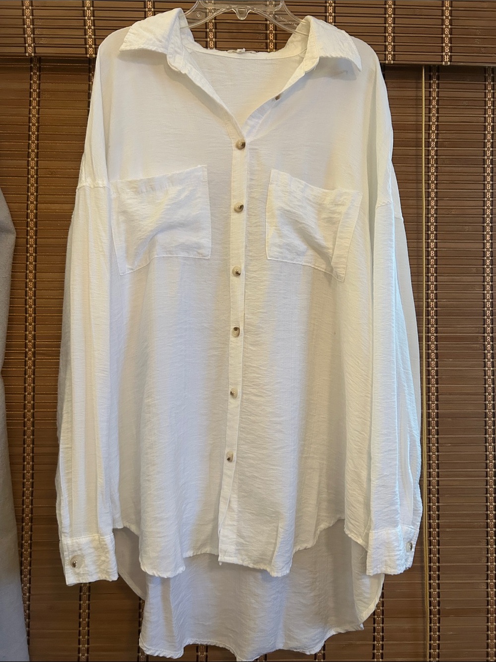 Women's Oversized White Button-Front Shirt - Lightweight Casual